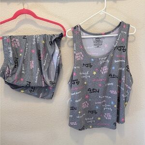 Gray Pajama Set with Colorful Print